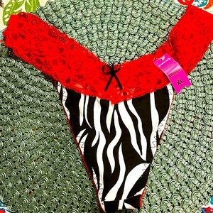 NWT Pucker Up Red Lace Tong panties. Size XL